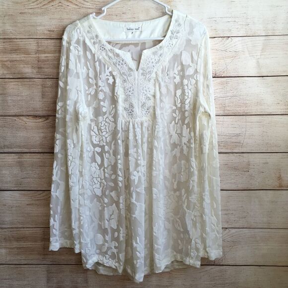 EXCELLENT CONDITION INDIGO SOUL SHEER WITH FLOCKED VELVET TOP IN CREAM - Picture 1 of 7